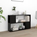 Modern Black Bookshelf Engineered Wood Storage Organizer Display Cabinet