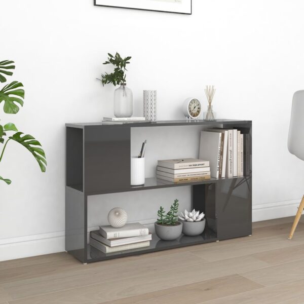 High Gloss Grey Modern Book Cabinet Sleek Design Engineered Wood Storage Shelf