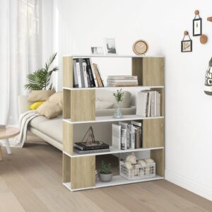 Stylish White Sonoma Oak Finish Bookcase Room Divider Storage Organizer Shelf