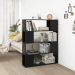 High Gloss Black Book Cabinet Room Divider Sturdy Spacious Organizer Shelf