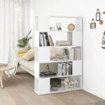 Chic White Engineered Wood Bookcase Storage Organizer Room Divider Shelf Unit