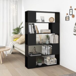 Stylish Black Engineered Wood Book Cabinet Room Divider with Spacious Shelves