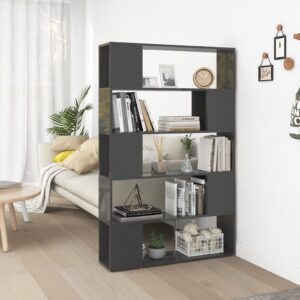 High Gloss Grey Bookcase Room Divider Storage Display Shelf Engineered Wood