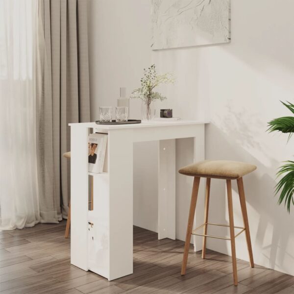 Chic White Modern Bistro Bar Table with Storage Shelves Space Saving Clean Design