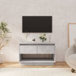 Modern Concrete Grey TV Stand Cabinet Engineered Wood with Drawers Storage