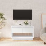 High Gloss White TV Stand Cabinet Modern Engineered Wood Media Console Storage