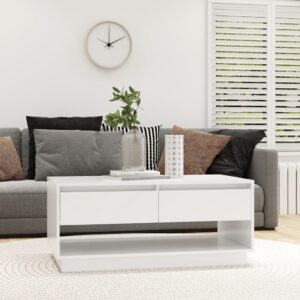 Modern White Coffee Table Durable Engineered Wood with Storage Drawers