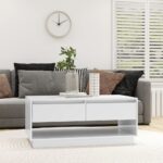 Modern High Gloss White Coffee Table Durable Engineered Wood with Storage Drawer