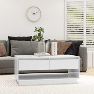 Modern High Gloss White Coffee Table Durable Engineered Wood with Storage Drawer