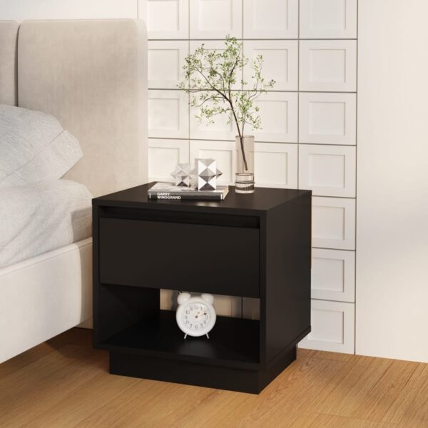 Chic Black Bedside Cabinet Classic Nightstand Storage Organizer with Drawer