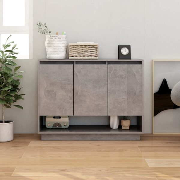 Chic Concrete Grey Sideboard Engineered Wood Storage Cabinet with Shelves