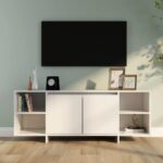 High Gloss White TV Stand Cabinet Media Console with Doors Shelves Storage Wood