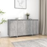 Chic Concrete Grey Engineered Wood Sideboard Storage Cabinet with Shelves