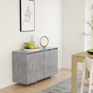 Modern Concrete Grey Sideboard Storage Cabinet with Doors Engineered Wood