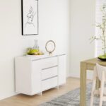 Chic White Engineered Wood Sideboard Modern Storage Cabinet with Drawers