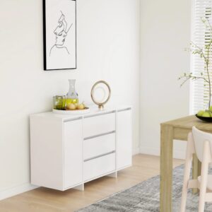 Chic White Engineered Wood Sideboard Modern Storage Cabinet with Drawers