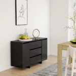 Elegant Black Sideboard Modern Storage Cabinet with Drawers and Doors