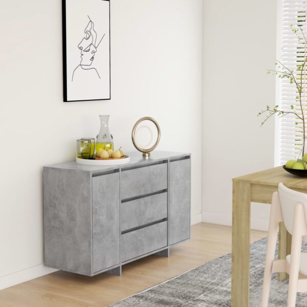 Modern Concrete Grey Sideboard Storage Cabinet with Drawers for Living Room