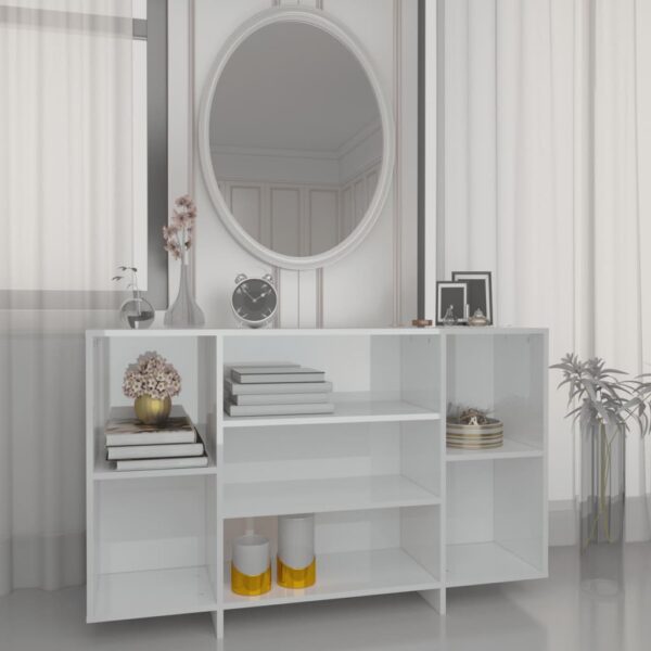 Modern High Gloss White Sideboard Storage Cabinet with Shelves Home Organizer