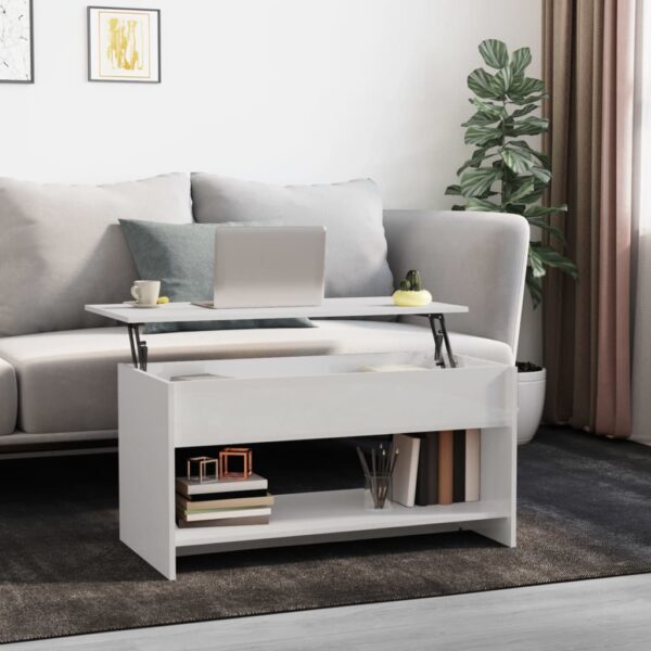 Chic High Gloss White Coffee Table Modern Lift Top Hidden Storage Compartment