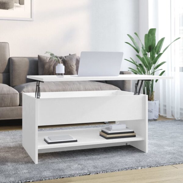 Chic White Lift Top Coffee Table Modern Hidden Storage Compartment Sturdy Wood