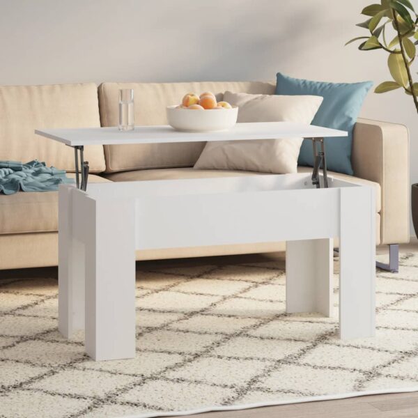 Modern White Lift-Top Coffee Table Versatile Engineered Wood Hidden Storage