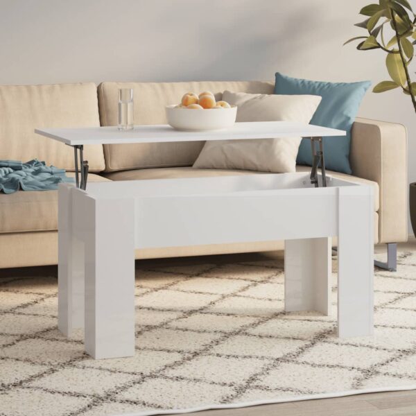 High Gloss White Coffee Table Lift Top Hidden Storage Multifunctional Modern