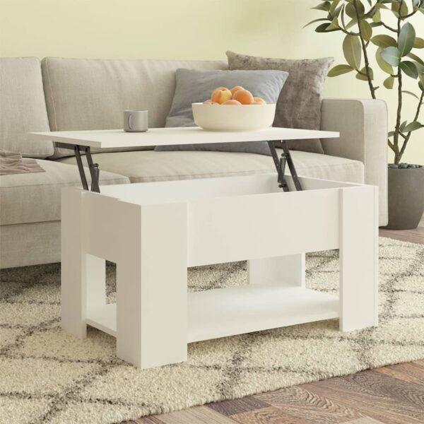 Modern White Lift-Top Coffee Table Versatile Engineered Wood Hidden Storage