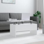 Modern White Coffee Table Adjustable Top Hidden Storage Engineered Wood Chic