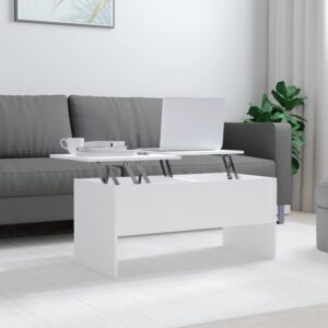 Modern White Coffee Table Adjustable Top Hidden Storage Engineered Wood Chic