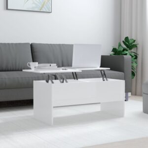 Modern High Gloss White Coffee Table with Hidden Storage and Adjustable Top