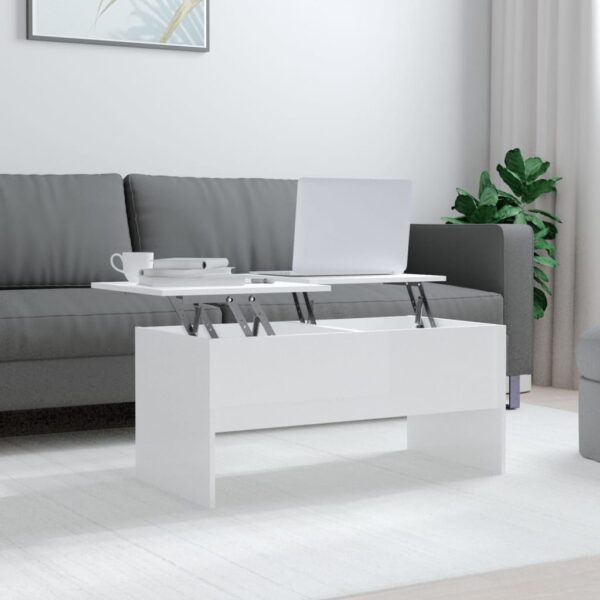 Modern High Gloss White Coffee Table with Hidden Storage and Adjustable Top