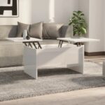 High Gloss White Coffee Table Modern Lift Top Hidden Storage Engineered Wood