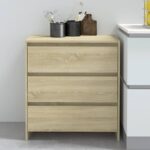 Chic Sonoma Oak Sideboard Minimalist Design Engineered Wood with 3 Drawers