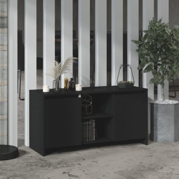 Chic Black TV Stand Media Storage Cabinet with Shelves Modern Living Room Decor