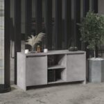 Chic Concrete Grey TV Stand Media Storage Cabinet with Shelves and Doors