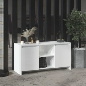 Chic High Gloss White TV Stand Media Storage Cabinet with Shelves Modern Design