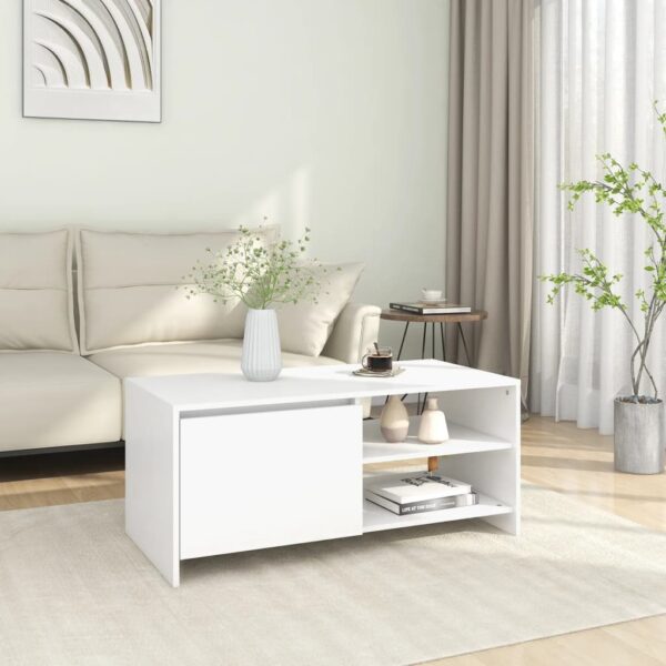 Modern White Coffee Table Engineered Wood Storage Compartment Sturdy Chic Design