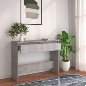 Chic Engineered Wood Console Table in Concrete Grey for Hallway and Living Room