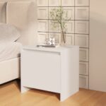 Elegant White Bedside Cabinet Nightstand Storage Engineered Wood Chic Modern