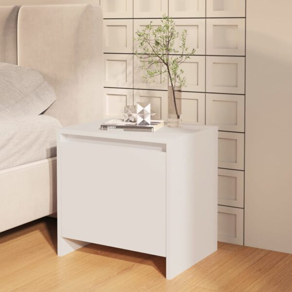 Elegant White Bedside Cabinet Nightstand Storage Engineered Wood Chic Modern