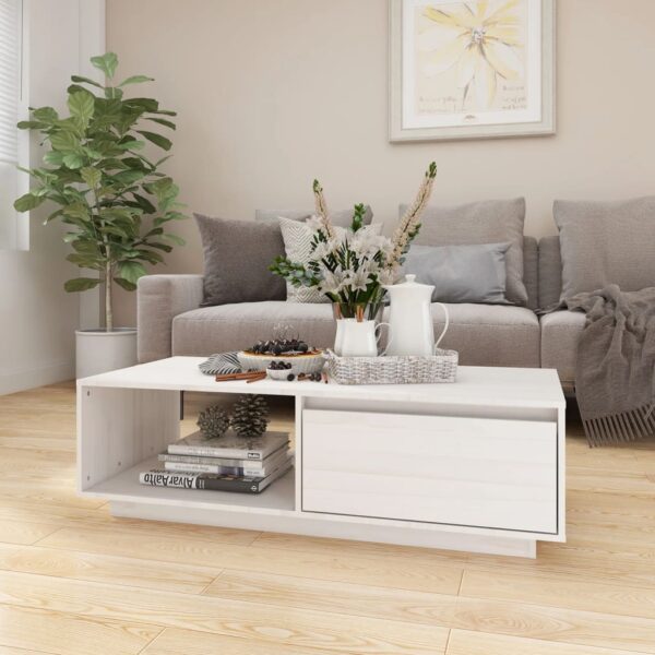 Coffee Table White 110x50x33.5 cm Solid Pinewood