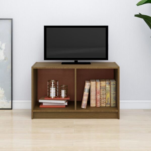 Modern Solid Pine Wood TV Stand Cabinet Honey Brown Media Storage Organizer