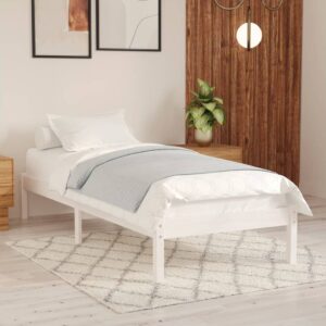 Solid Pine Wood Single Bed Frame White Sturdy Modern Bedroom Furniture Mattress