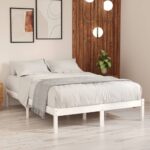 Solid Wood Queen Size Bed Frame White Durable Sturdy Modern Bedroom Furniture