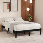 Solid Wood Queen Size Bed Frame Black Sturdy Modern Bedroom Furniture Easy Assembly