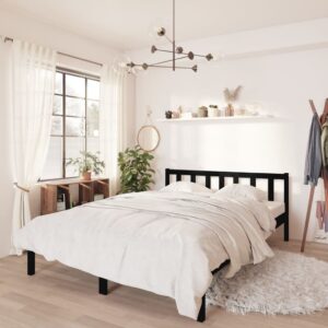 Bed Frame Black Solid Wood Pine 137x187 cm Double Size