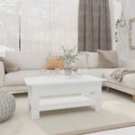 Modern White Coffee Table Engineered Wood Two-Tier Design with Shelf Storage