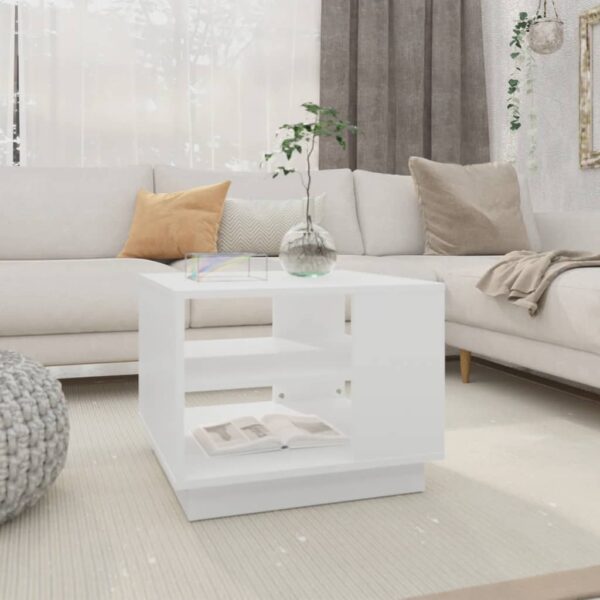 Modern White Coffee Table Durable Engineered Wood with Storage Shelf Chic Design