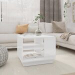 Modern High Gloss White Coffee Table Durable Engineered Wood with Storage Shelf